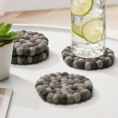 Wool Natural Felt Ball Coasters Set - PABOOM