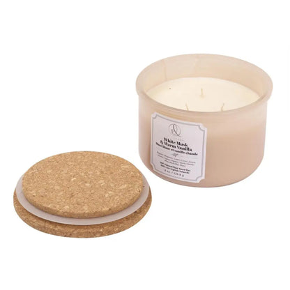 3 Wick Scented Candle With Cork Lid - Amber & Dark Rose