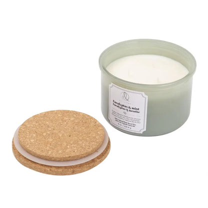 3 Wick Scented Candle With Cork Lid - Eucalyptus & Mint
