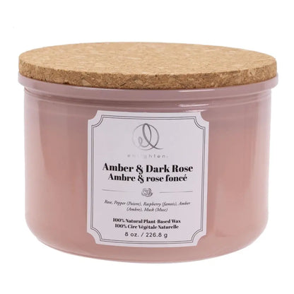 3 Wick Scented Candle With Cork Lid - Amber & Dark Rose