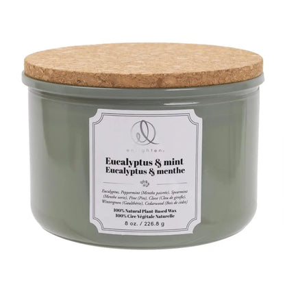 3 Wick Scented Candle With Cork Lid - Eucalyptus & Mint