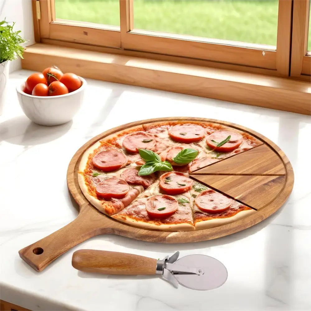 TRUU DESIGN - Acacia Wood Pizza Board with Slicer