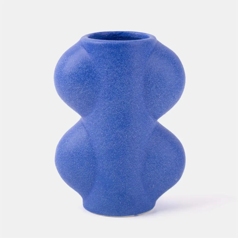 Blue Ceramic Vase with 2 wavy bubble forms