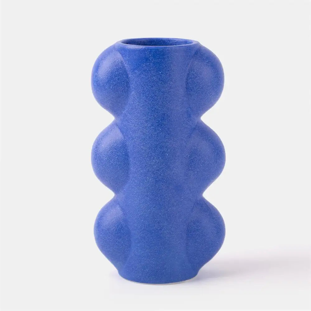 Tall Blue ceramic vase with bubble wavy design