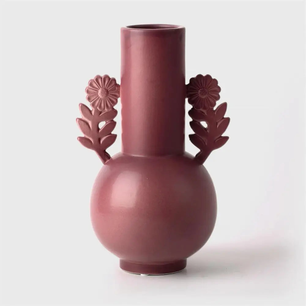 TRUU DESIGN - Bulb Vase with Flower Handles Plum