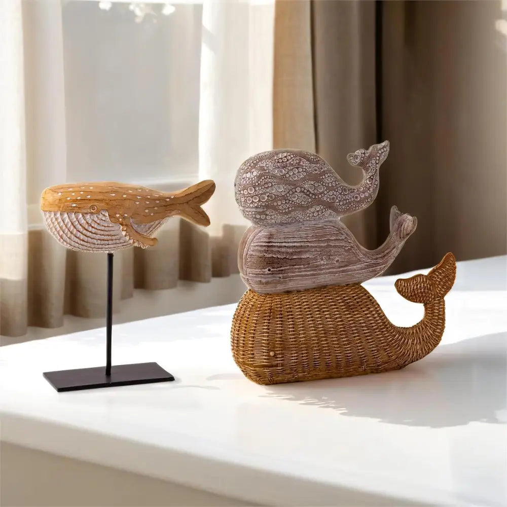 TRUU DESIGN - Carved Stacked Whales Natural