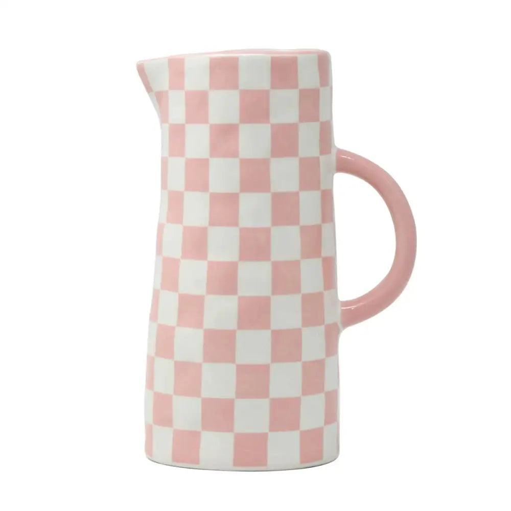 Checkered Pink Pitcher Vase - PABOOM