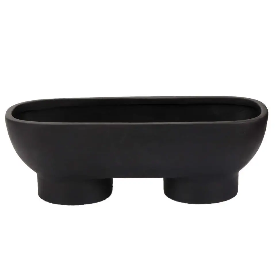 Footed Wide Black Planter Bowl - PABOOM