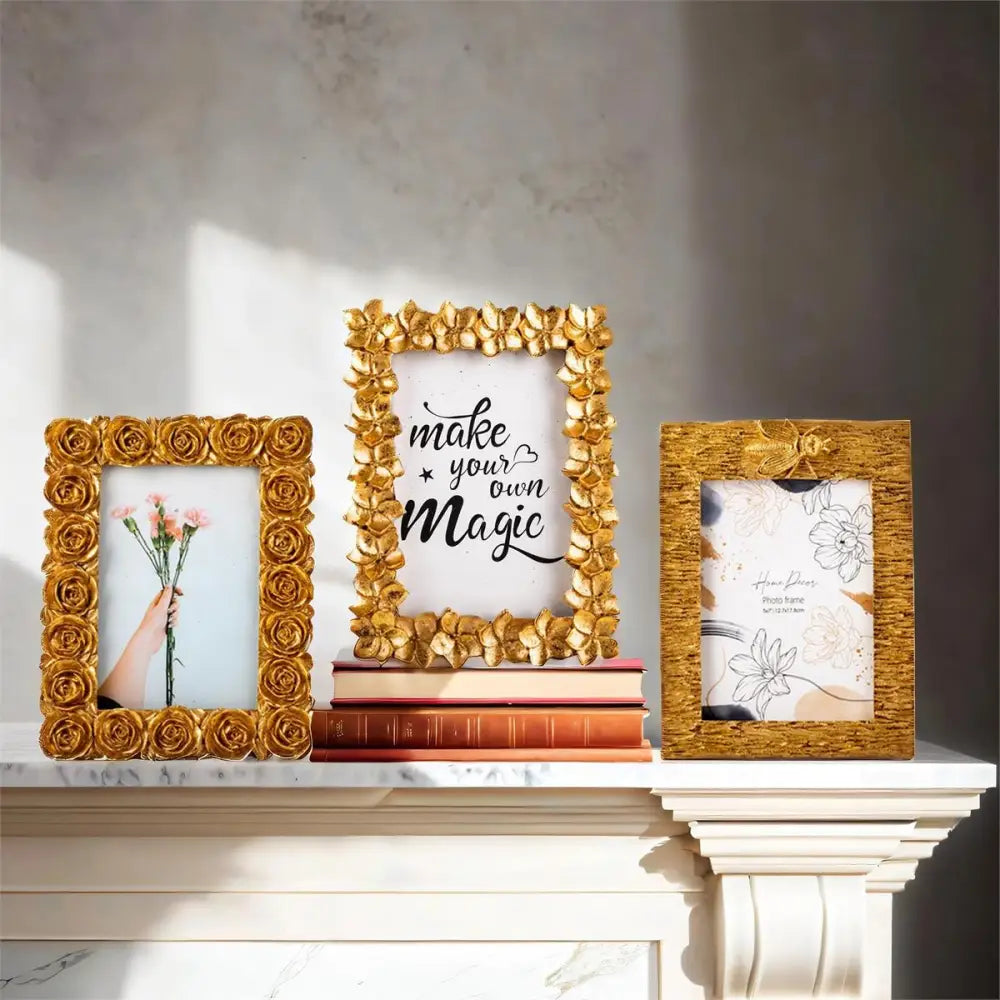 Gold 3D Rose Photo Frame - PABOOM