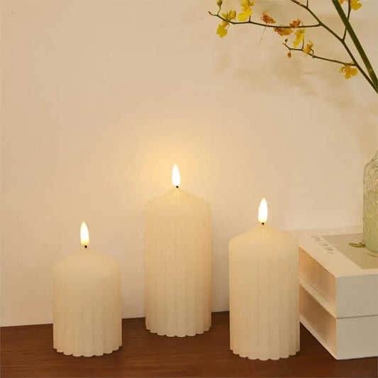 LED Pillar White Wax Candle Small - PABOOM