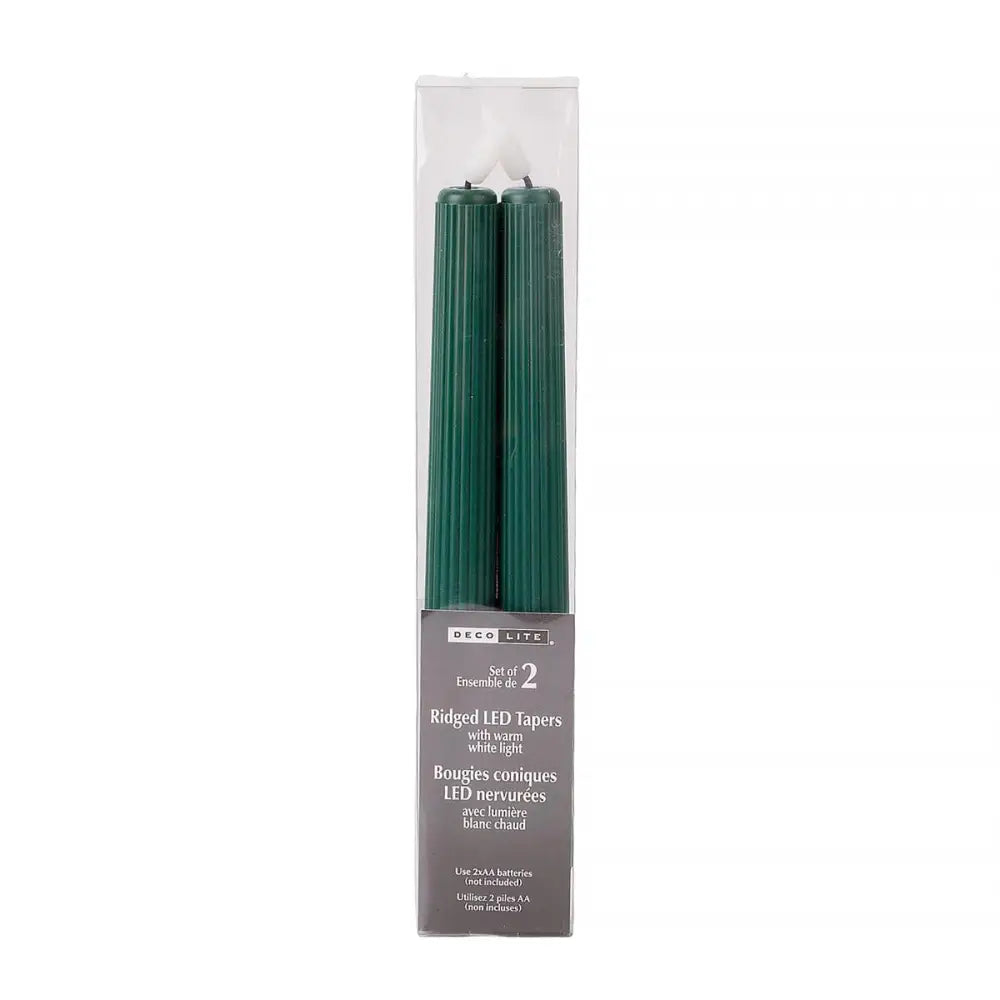 LED Ridged Taper Candles Green - PABOOM