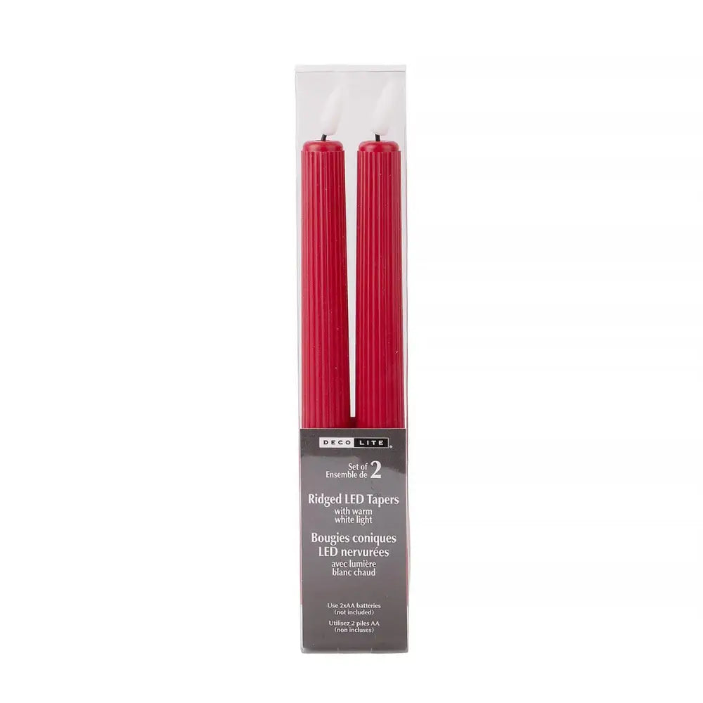 LED Ridged Taper Candles Warm Red - PABOOM
