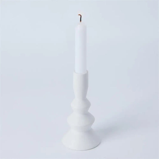 Stacked Matte White Taper Candle Holder Large - PABOOM