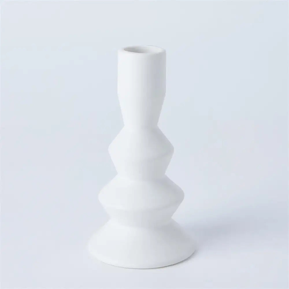 Stacked Matte White Taper Candle Holder Small - PABOOM