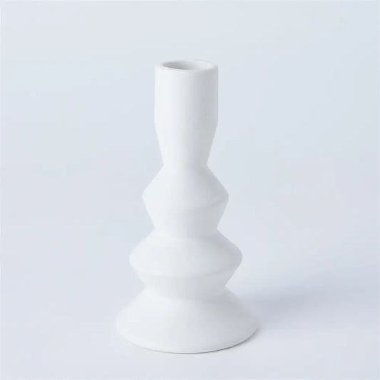 Stacked Matte White Taper Candle Holder Small - PABOOM