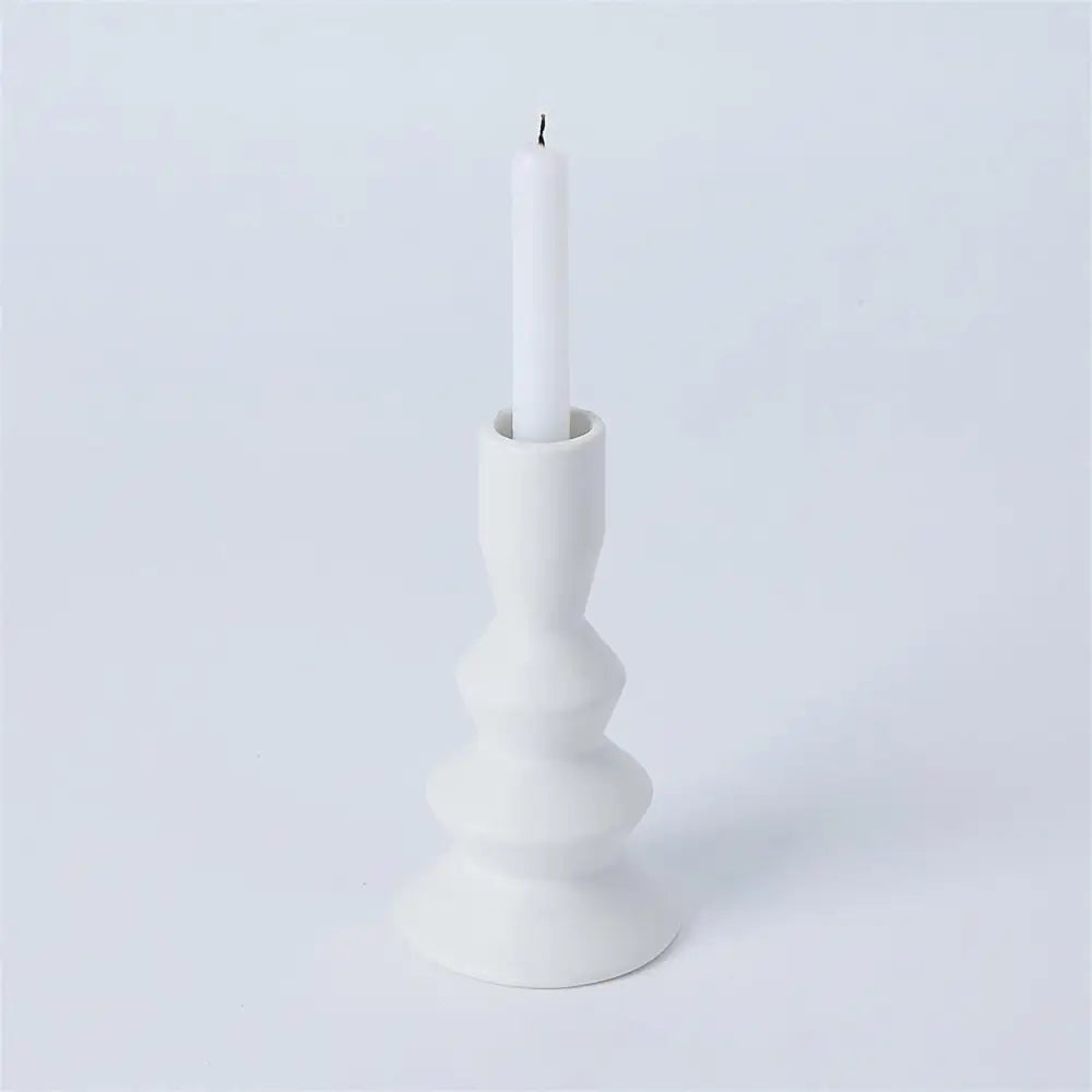 Stacked Matte White Taper Candle Holder Small - PABOOM