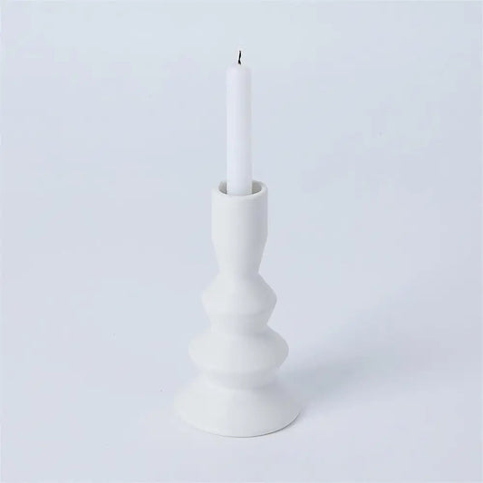 Stacked Matte White Taper Candle Holder Small - PABOOM