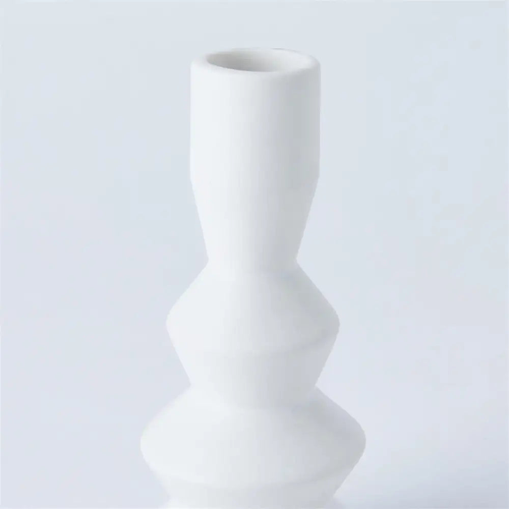 Stacked Matte White Taper Candle Holder Small - PABOOM