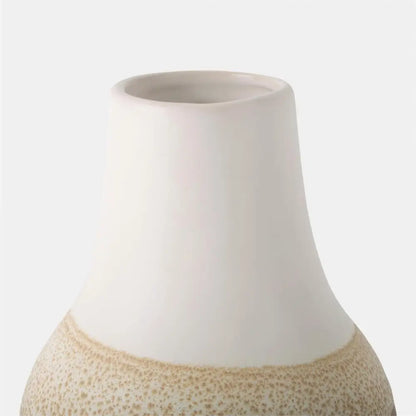 White Ceramic Vase With Reactive Brown Glaze - Round
