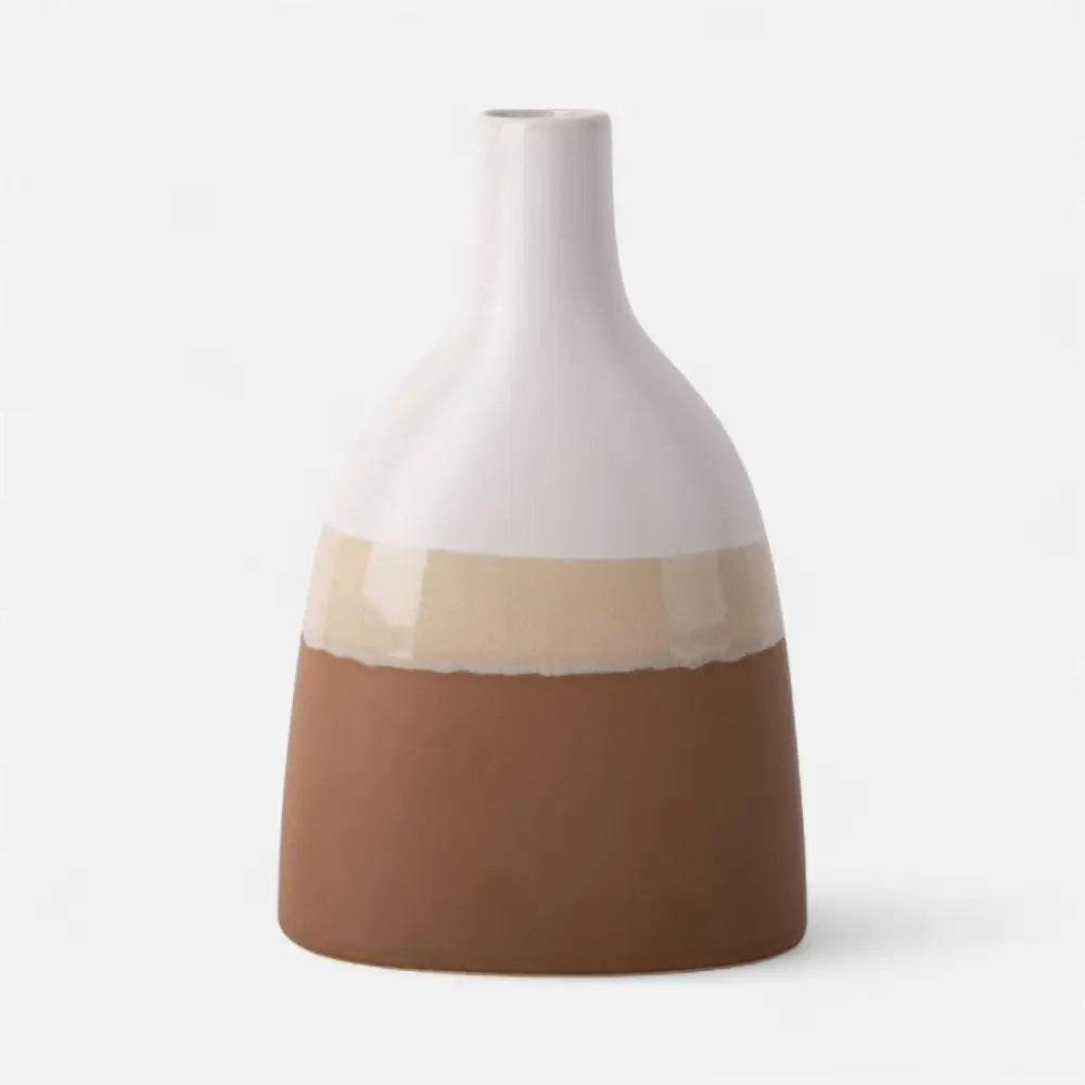 White Ceramic Vase with Brown gradient reactive glaze on bottom