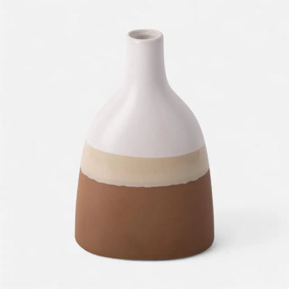 White Ceramic Vase with reactive brown gradient glaze on bottom