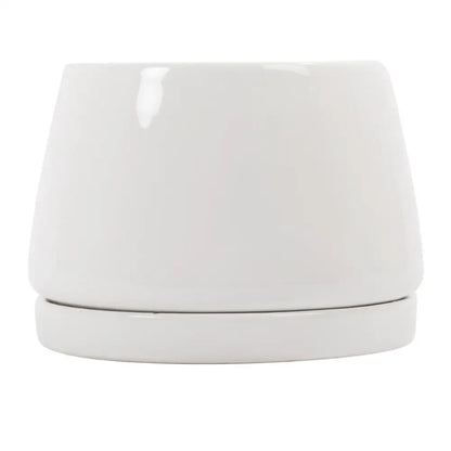 White Rounded Planter with Saucer - PABOOM