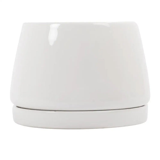 White Rounded Planter with Saucer - PABOOM