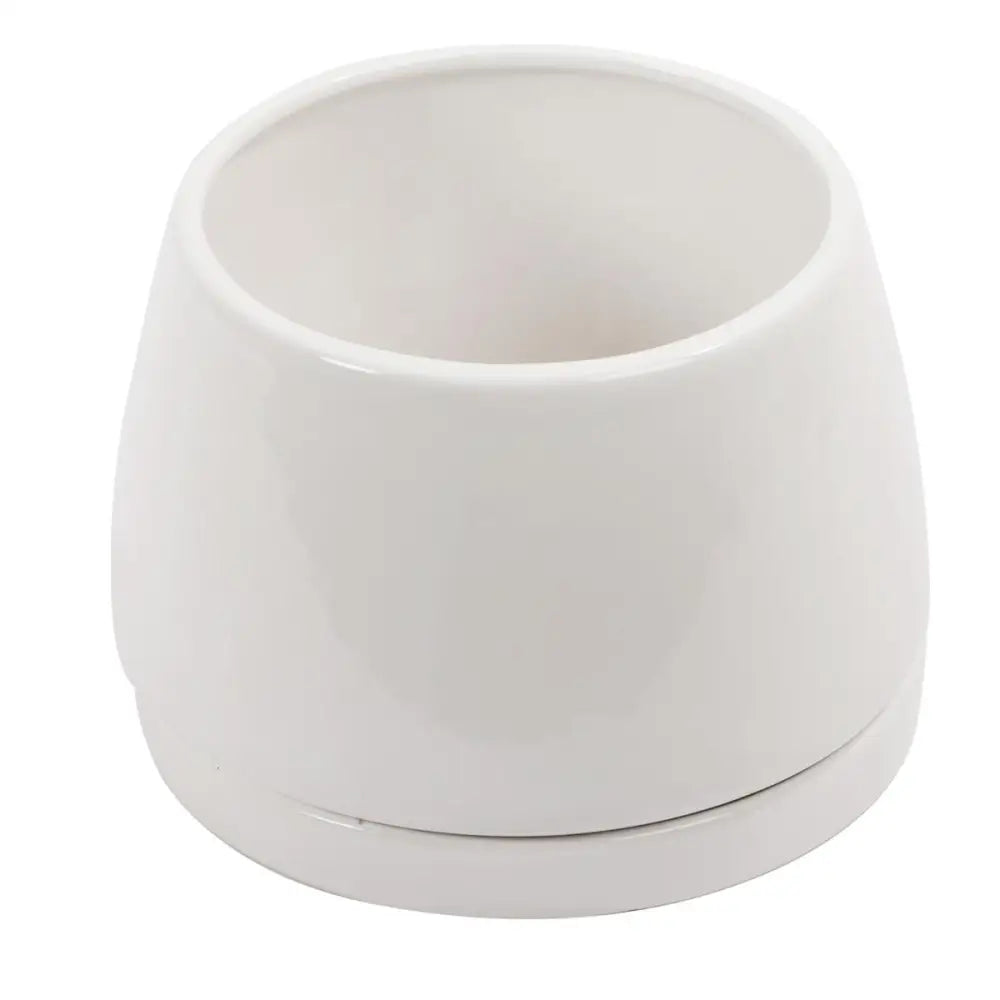 White Rounded Planter with Saucer - PABOOM