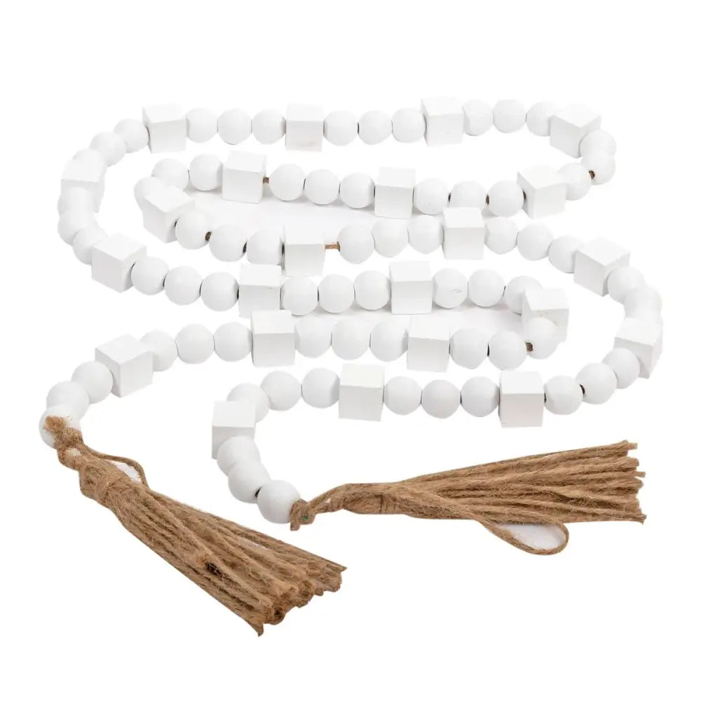 White Wooden Beaded Garland - PABOOM