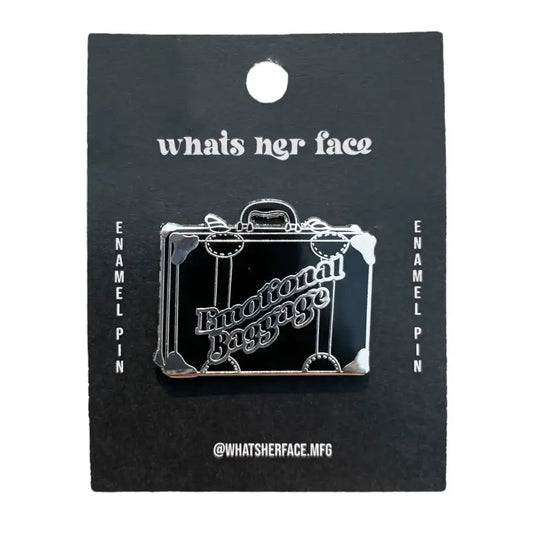 Emotional Baggage Old Suitcase Enamel Pin on cardstock