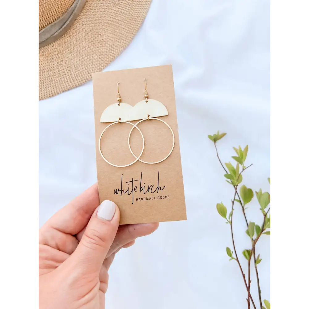 Whitebirch Handmade Goods - Brass Half Moon Circle Statement Earrings Raw Hooks