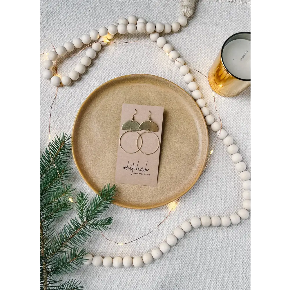 Whitebirch Handmade Goods - Brass Half Moon Circle Statement Earrings Raw Hooks