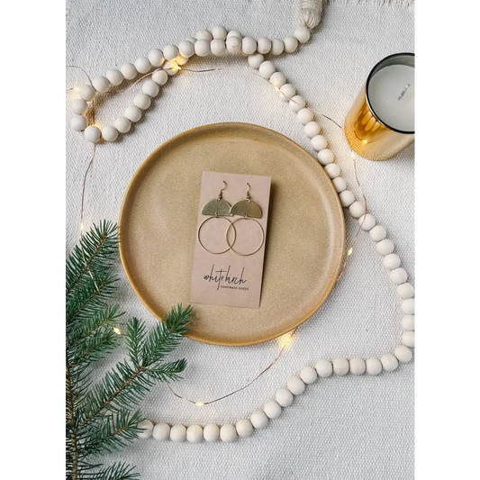 Whitebirch Handmade Goods - Brass Half Moon Circle Statement Earrings Raw Hooks