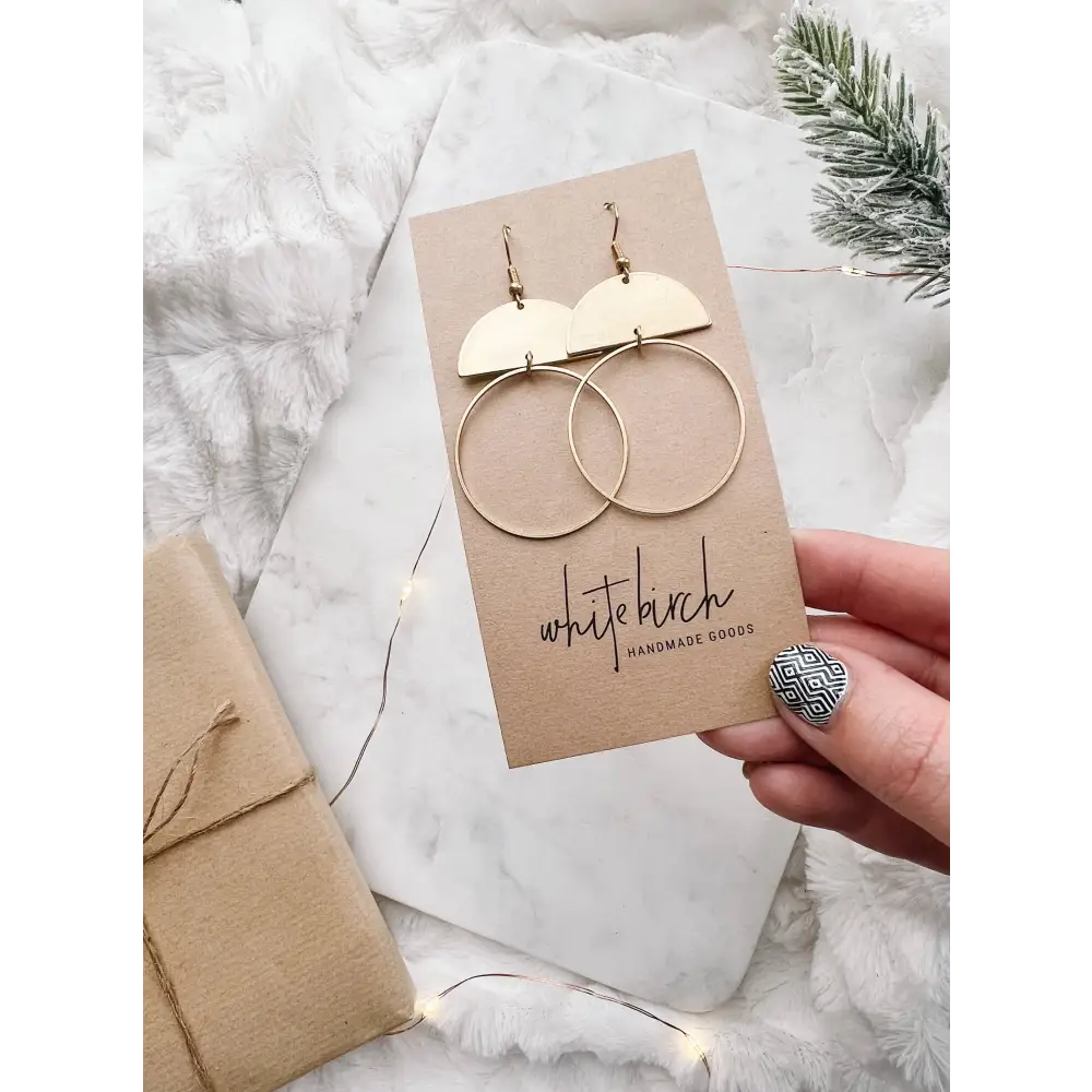 Whitebirch Handmade Goods - Brass Half Moon Circle Statement Earrings Raw Hooks