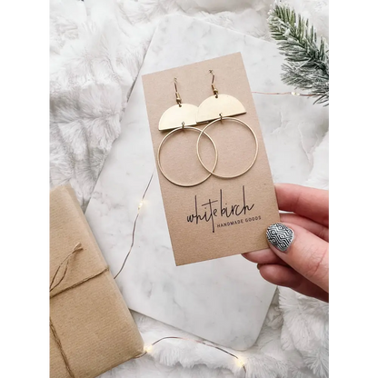 Whitebirch Handmade Goods - Brass Half Moon Circle Statement Earrings Raw Hooks