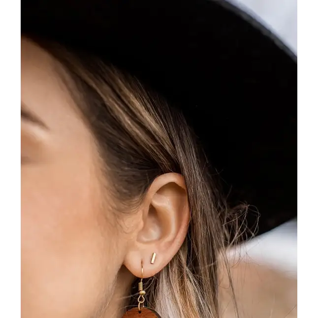 Mini Distressed Brass Bar Stud Earrings - PABOOM