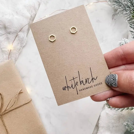 Mini Gold Plated Hex Stud Earrings - PABOOM