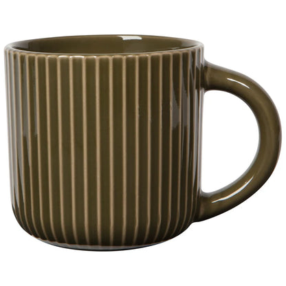 Olive green fluted stoneware mug with vertical ribbing and a rounded handle – PABOOM