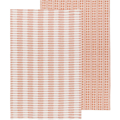 Two folded warm rust-orange textured cotton dishtowels layered together – PABOOM