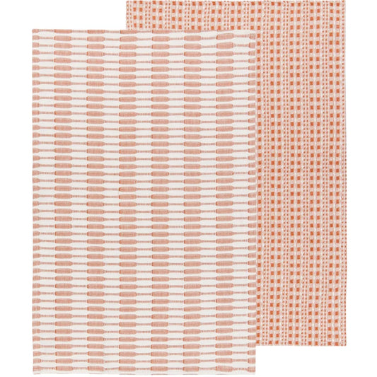 Two folded warm rust-orange textured cotton dishtowels layered together – PABOOM