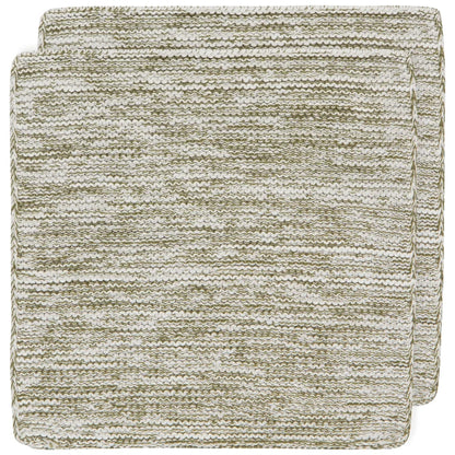 Two folded heathered olive-and-cream knit dishcloths stacked together – PABOOM