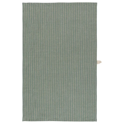 Jade green and cream vertically striped linen-cotton dishtowel with a small wooden hanging tab – PABOOM