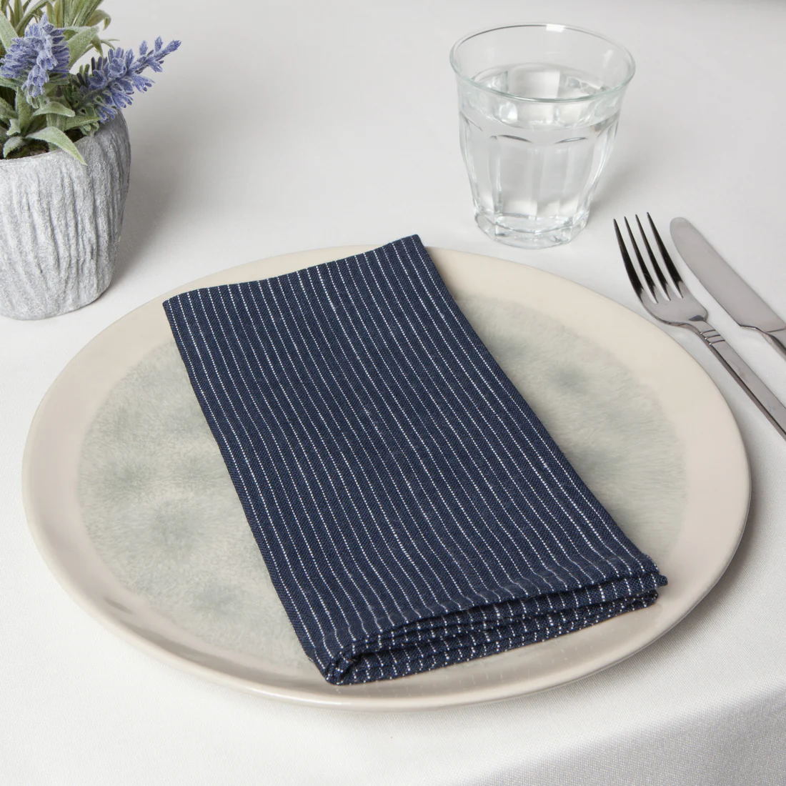 Midnight Pinstripe Linen Napkins Set