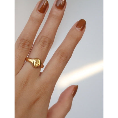 Rose Oval Signet Ring-Gold Plated