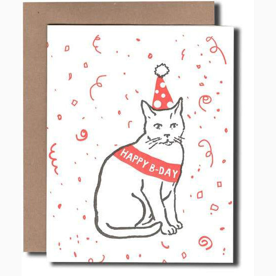 Letterpress Birthday Cat Card