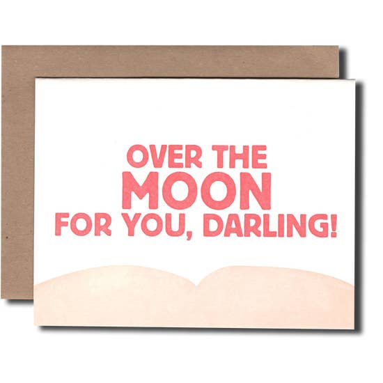 Over The Moon Letterpress Card