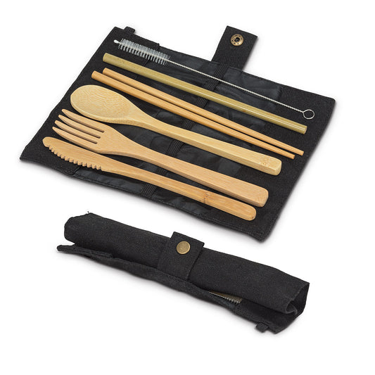 Cutlery Set In Roll Black