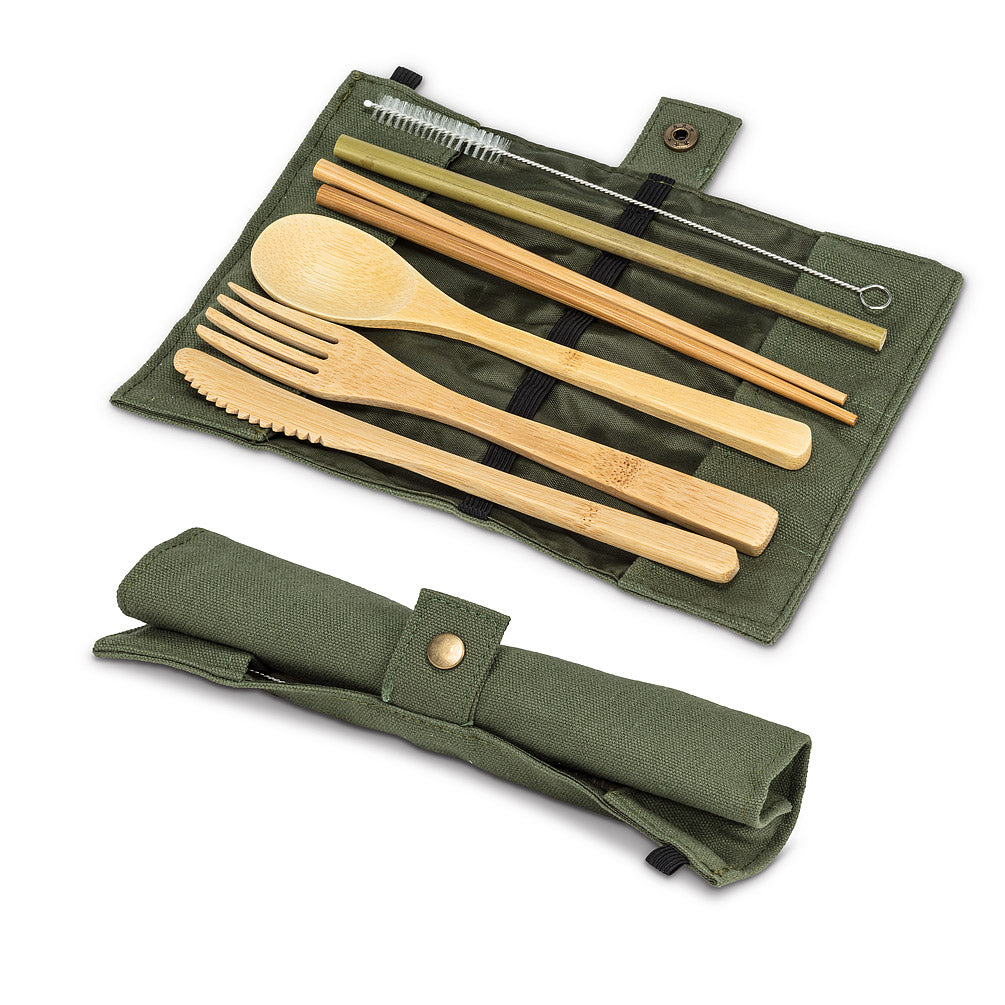 Cutlery Set in Roll Green