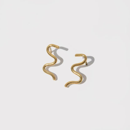 Wavy Stud Earrings Brass