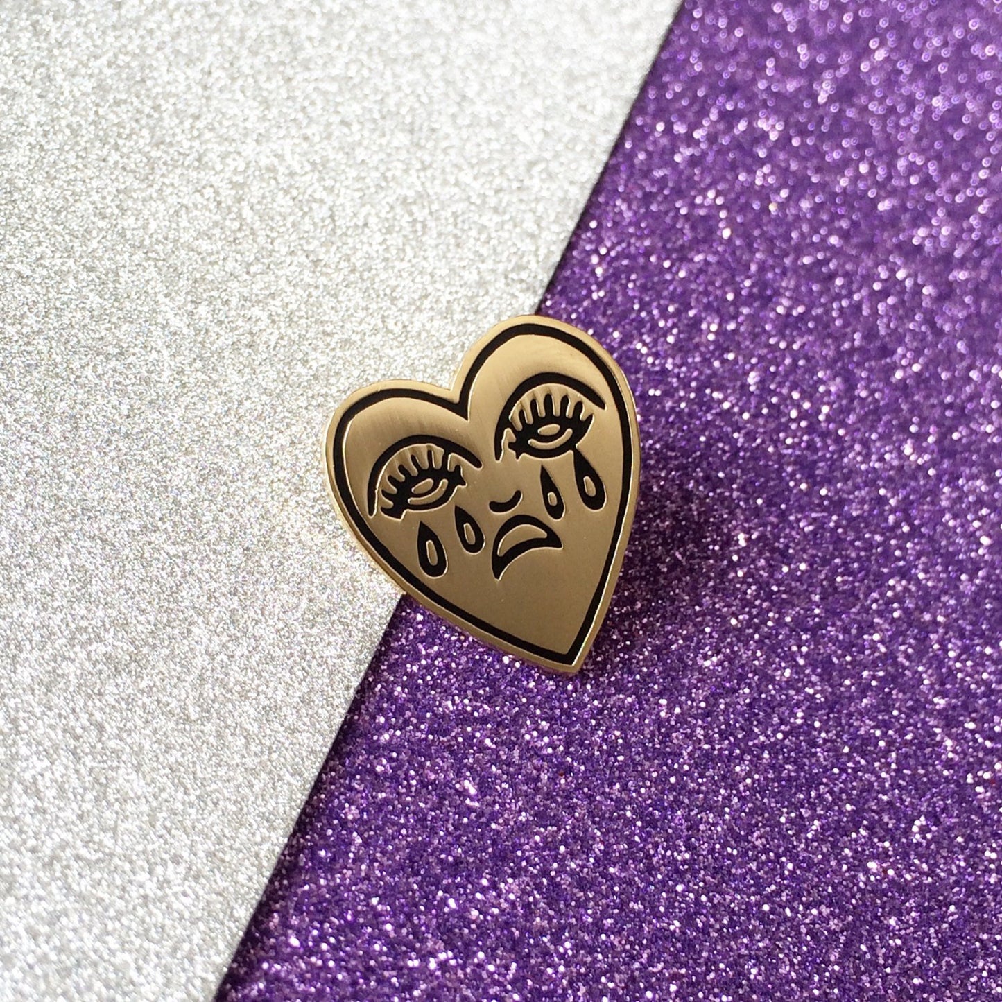 Gold Crying Heart Enamel Pin